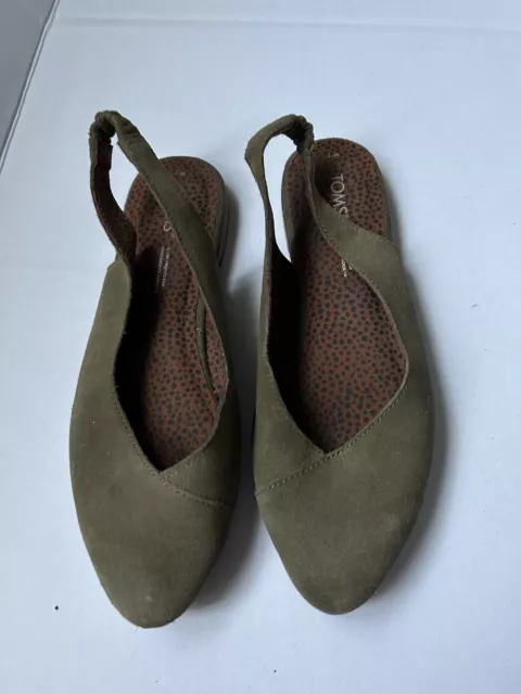 Toms Julie Olive Green Suede Slingback Pointed Toe Flats Women’s Size 7