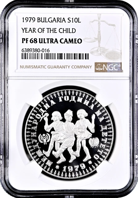 Bulgaria 10 leva 1979, NGC PF68 UC, "International Year of the Child" silver