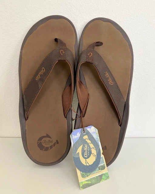 OLUKAI OHANA FLIP Flop Slippers Dark Java Beach Sandals Brown