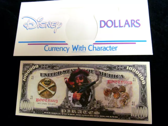 Novelty*One Million Gold Doubloons Bill* Pirate * + Disney Dollars Envelope
