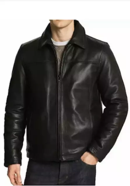 Mens Leather Jacket Flight Bomber Coat Black Lined