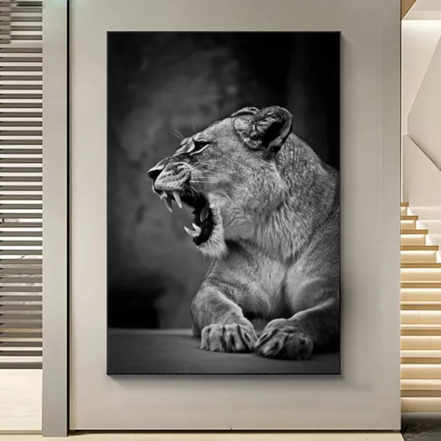 Canvas Painting Black and White Animal Lioness Wall Art Wild Lion Poster Prints