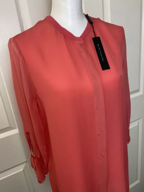 Elie Tahari Alejandra Fly Front 100% Silk Blouse MED Off Pink NWT $248 3