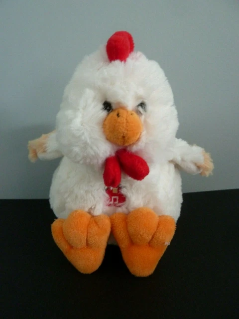 *. DOUDOU PELUCHE GIPSY COQ POULE POUSSIN SONORE BLANC ROUGE ORANGE HT15cm NEUF*