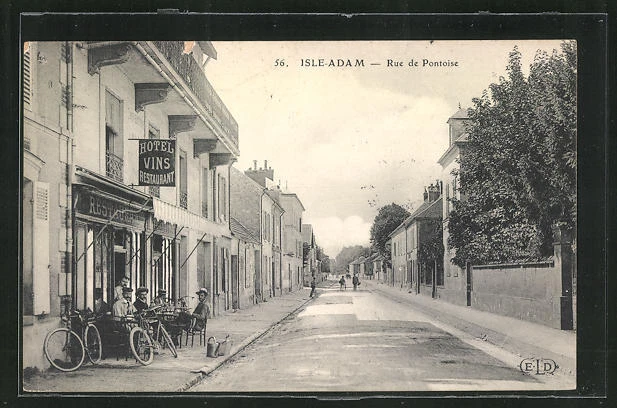 CPA Isle-Adam, Rue de Pontoise, hotel, restaurant, wines 1909