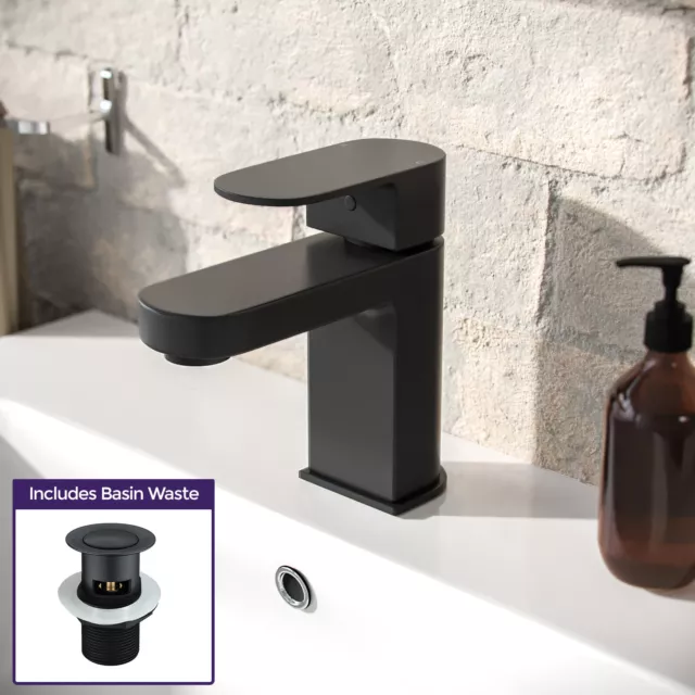 Cloakroom Mono Basin Sink Mixer Tap Matte Black Brass Faucet and Waste | Kento