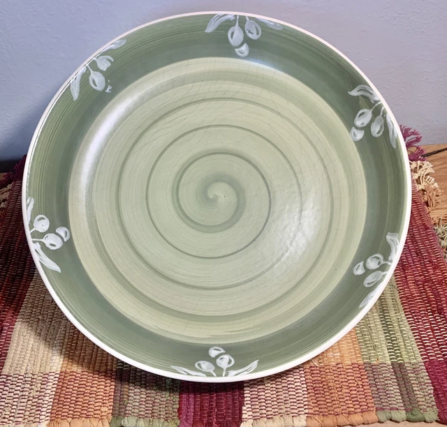 Hand Painted Green Villa Romana Italian Large Pasta Bowl, Serving Dish Swirl 13”