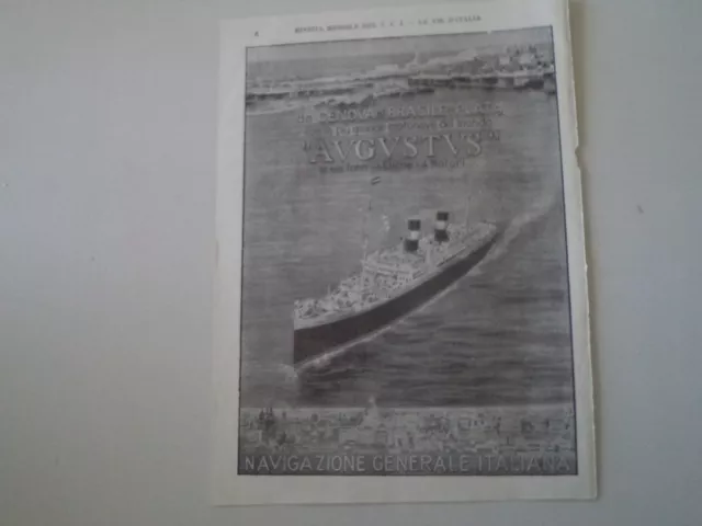 advertising Pubblicità 1928 NAVIGAZIONE GENERALE ITALIANA TRANSATLANTICO AUGUSTS