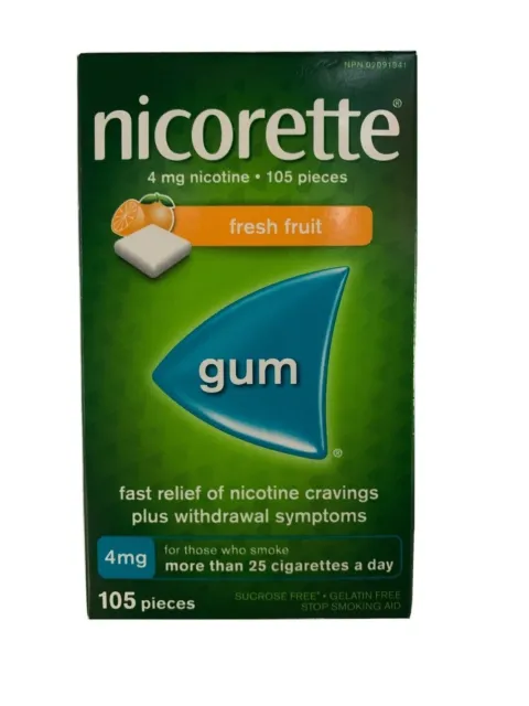 Nicorette FRUTA FRESCA Ayuda para dejar de fumar Masticar Chicle de nicotina 4 mg 105 piezas NUEVO