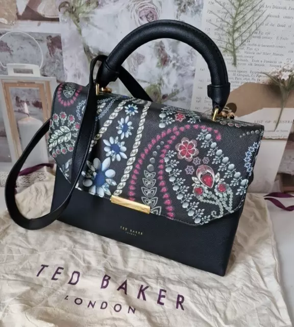 Ted Baker Marin Gems & Pearls Black Faux Leather Crossbody Grab Shoulder Bag