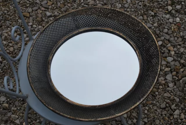 1 miroir plateau rond cerclé de métal doré cannage de style MATEGOT vintage