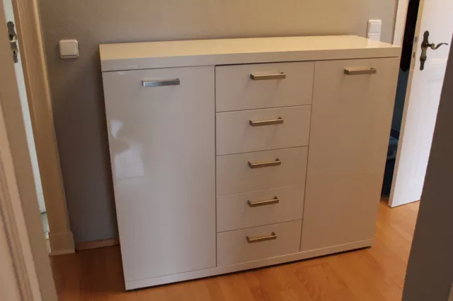 Kommode Sideboard weiß Hochglanz 5 Schubladen & 2 Schränktüren gebraucht