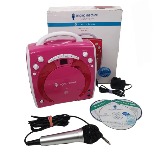 singing machine portable karaoke pink boxed 1 mic 3 cd's power adaptor sml283p