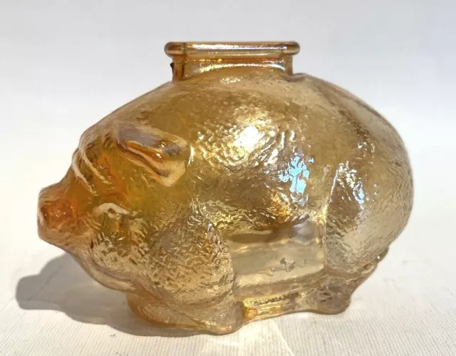 Vintage Carnival Glass Light Marigold Luster Iridescent Piggy Pig Coin Bank