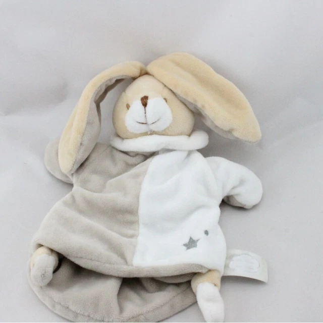 Doudou marionnette lapin blanc beige gris étoile UN REVE DE BEBE - 21257