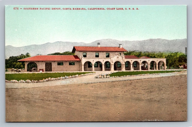 Santa Barbara CA Southern Pacific Railroad Depot Coast Line SP RR Old Postcard