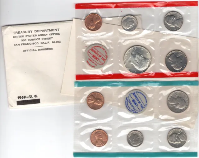 US Mint Set - 1969 - Uncirculated - PDS - OGP Envelope - 10 Coins Sealed