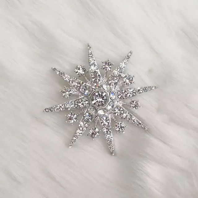 Brooch Pin Vintage Art Deco Style Crystal Star Silver Starburst Celestial Gift