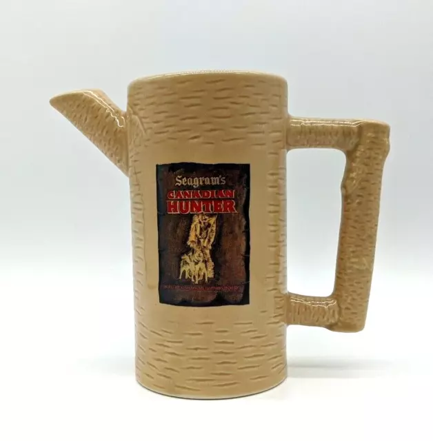 Seagram's Canadian Hunter Sipping Whiskey 6.75"  Ceramic Pitcher Tree Trunk Vtg