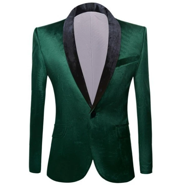 Mens Suit Shawl Velvet Jacket Groom Wedding Slim Western Coats Singer One Button
