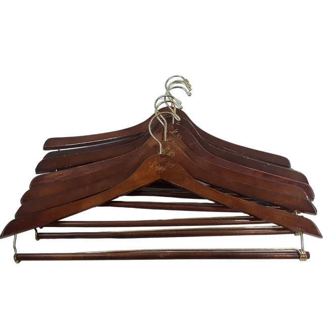 LORD & TAYLOR Brand Coat & Garment Hangers Vintage Brown Wooden 17" Set of 7