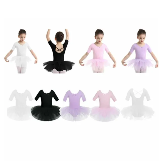 Girls Ballet Dance Dress Children Cotton Tulle Leotard Lace Tutu Skirt Dancewear