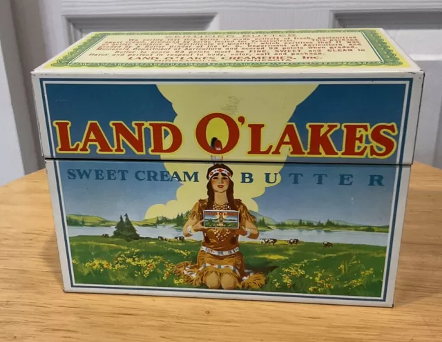 Land O'Lakes Sweet Cream Butter Metal Recipe Box Indian Maiden