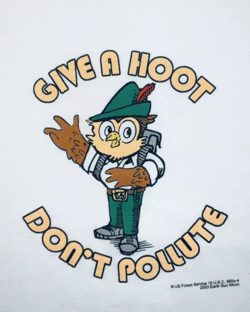 2003 Woodsy Owl Give A Hoot Don't Pollute US Forest Service Ringer T-Shirt Med.