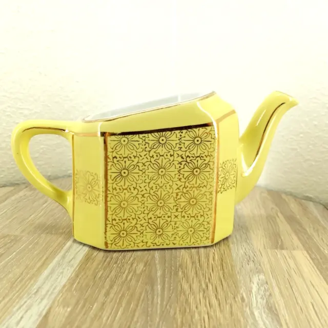 Hall Cube Single Serve Tea Pot Yellow with Gold Filigree NO LID  #122