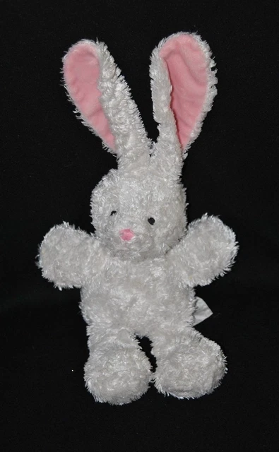 Peluche doudou lapin blanc ALOHA rose long poil 26/40 cm TTBE