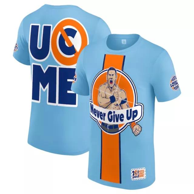 Wwe John Cena ""Never Give Up"" Hellblau/Orange T-Shirt Offiziell Alle Grössen Neu