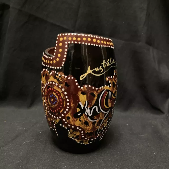 Australian Pottery Vase Pot Signed Aboriginal Motif Dot Ceramic Art