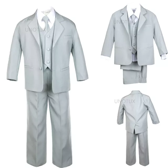 5pc Infant Toddler Kid Teen Formal Party Recital Tuxedo Boy Suit Gray sz S-20