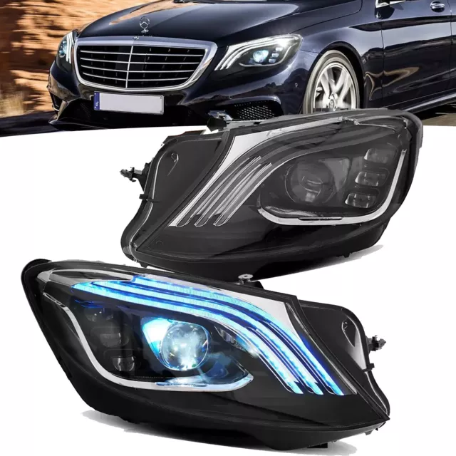 2X LED Headlights For Mercedez Benz S-Class 2014-2017 w/DRL Startup Animation