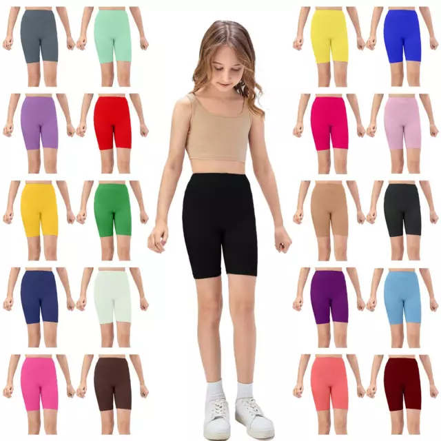 Girls Cycling Shorts Kids Plain Strechy Sports Pants Gymnastics Dance School P.E