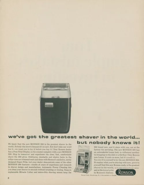 1963 Ronson 200 Shaver So New No One Knows It Is Greatest Vintage Print Ad LO8