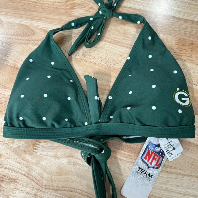 Green Bay Packers Bikini Top Womens Medium NFL Top Polka Dot Tankini Tie Back