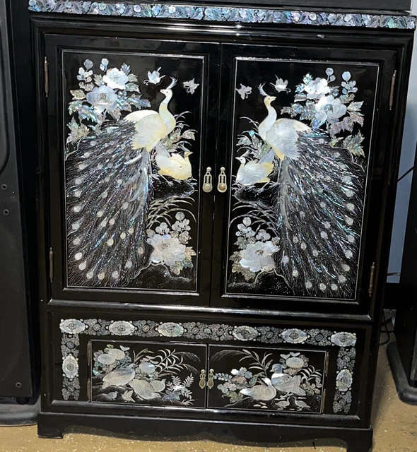 Important Antique Korean 19th century inlaid lacquer cabinet 36” x 17” x 17”