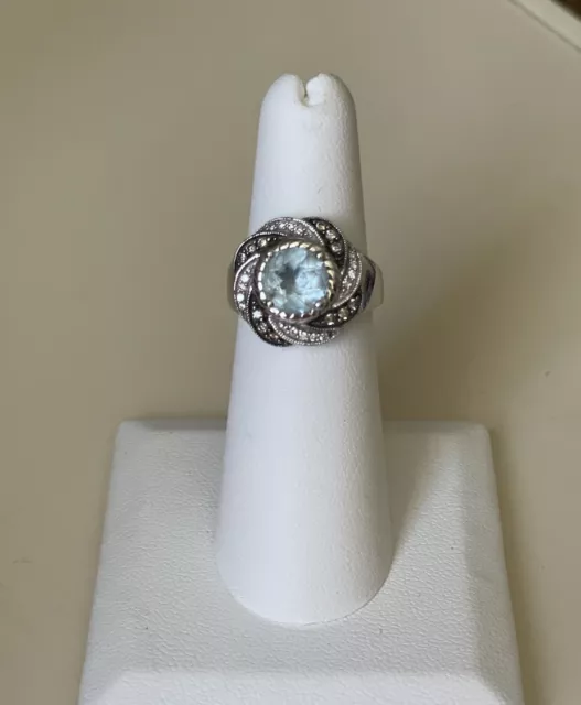 LeVian Ring Aquamarine, White And Chocolate Diamonds, White Gold 14k,  Size 5.5