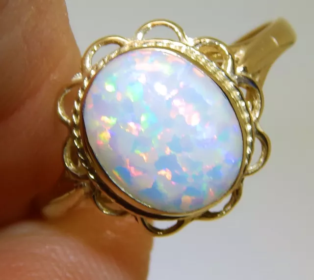 9Ct Cabochon Opal Ring 9 Carat Yellow Gold  Single Stone  Size M