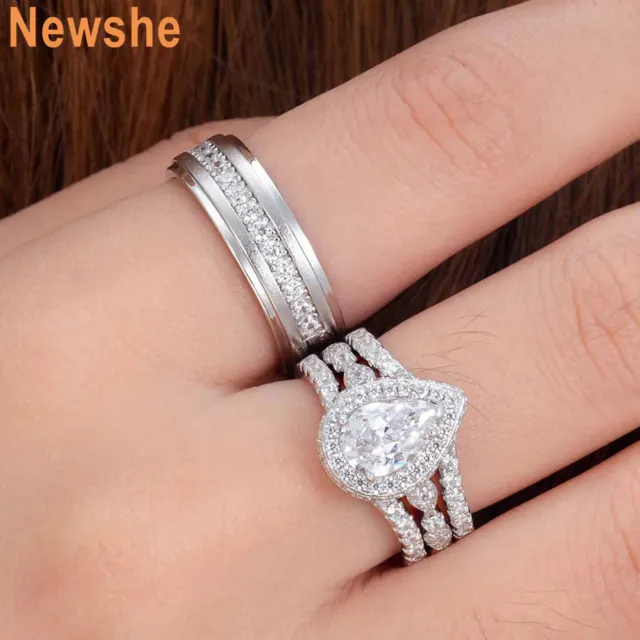 Newshe Couple Wedding Ring Sets Tungsten and 925 Silver His and Her Ring Set
