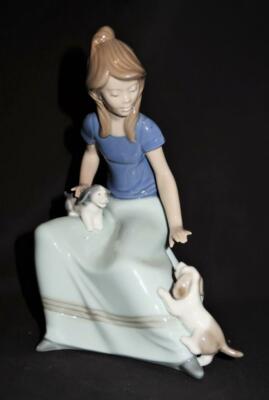 NAO Daisa by Lladro Porcelain Figurine  Girl with Puppy Dogs on Lap Puppies
