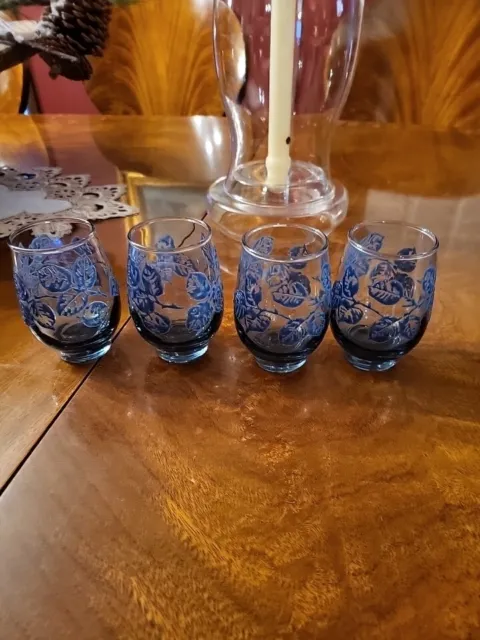 Vintage Libbey Blue Eventide Juice Glasses Set Of 4