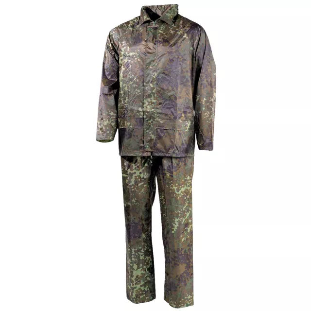 MFH 2-Piece Rain Suit Military Camping Jacket Trousers Trekking Flecktarn Camo