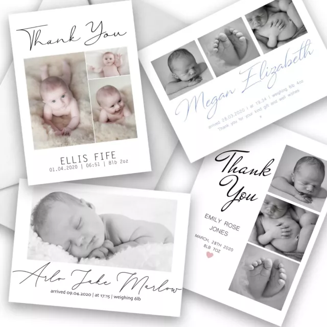 Personalised New Baby Photo Thank You Cards Birth Announcement Cards Boy or Girl