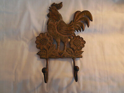 Cast iron rooster & sunflowers double hook rack