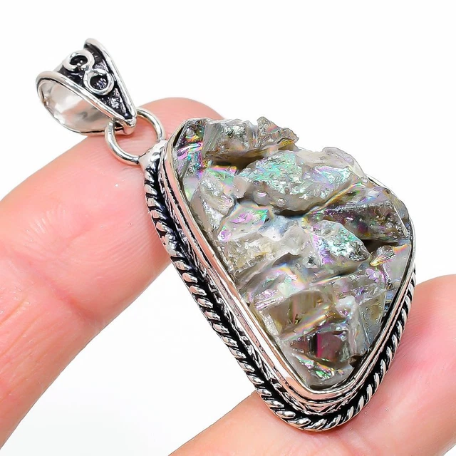 Titanium Druzy Gemstone Handmade 925 Sterling Silver Jewelry Pendant 1.97"