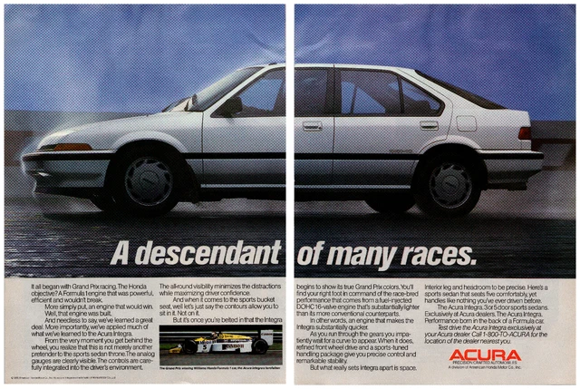 1987 A Descendant of Many Races Acura Double 80s Advertisement Print Ad 8.5x11