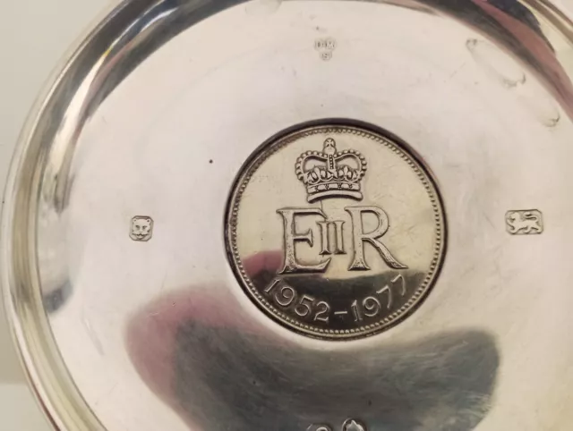 Sterling Silver Coin Dish, Queen Elizabeth II Silver Jubilee, 1977 QE2