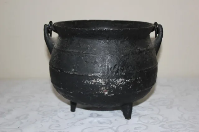 Antique Black Cast Iron Cauldron 3 Leg Vintage OLD Primitive Cauldron Handle Pot